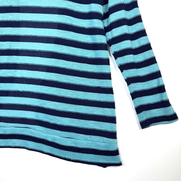 Coldwater Creek Cardigan Womens Large Blue Teal Stripe Open Front Knit USA Made - Picture 7 of 13